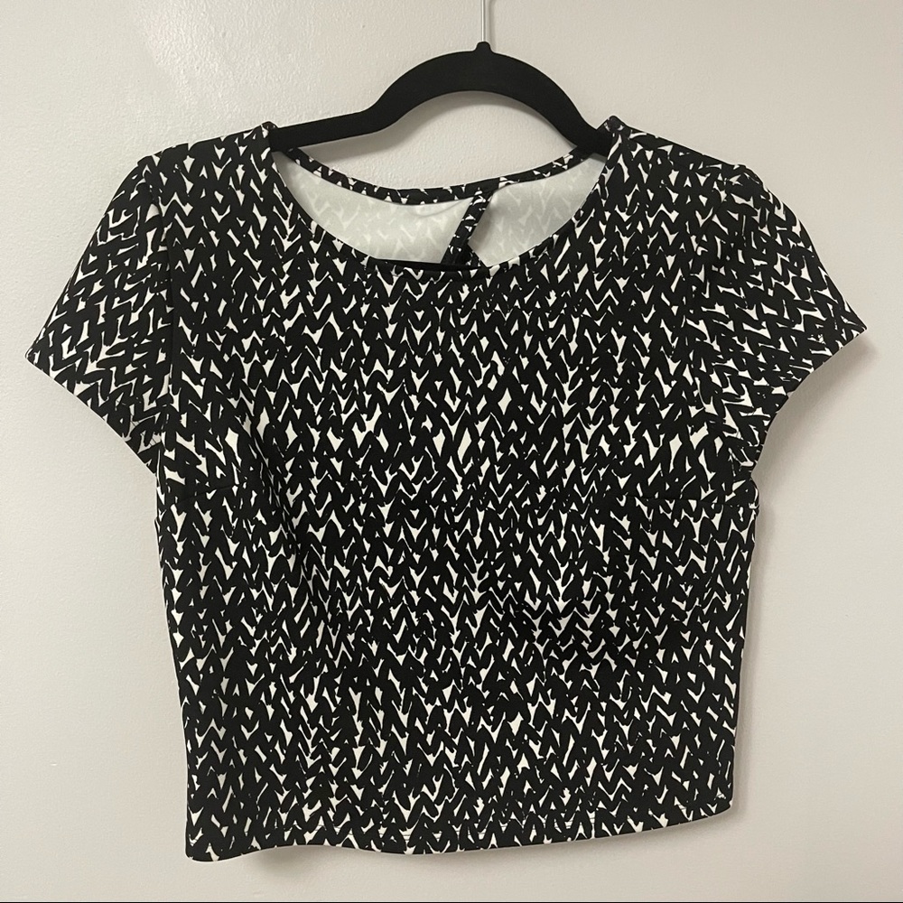 Express black white cropped cut out back top